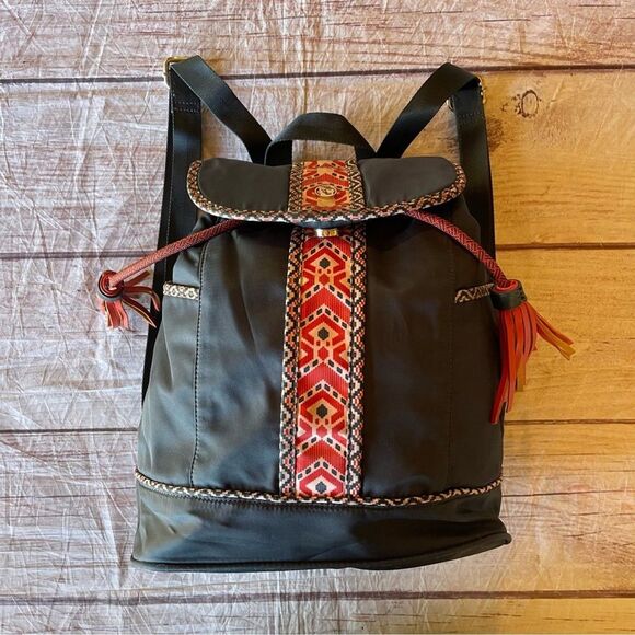 Spartina 449 Armada Drawstring Backpack Herringbone Blue Coral Tassles - Picture 2 of 13